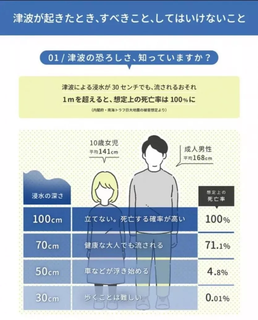 일본 쓰나미 물 높이 별 사망 확률