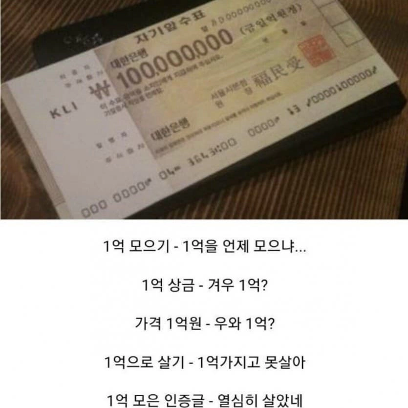 한국인들의 1억에 대한 인식