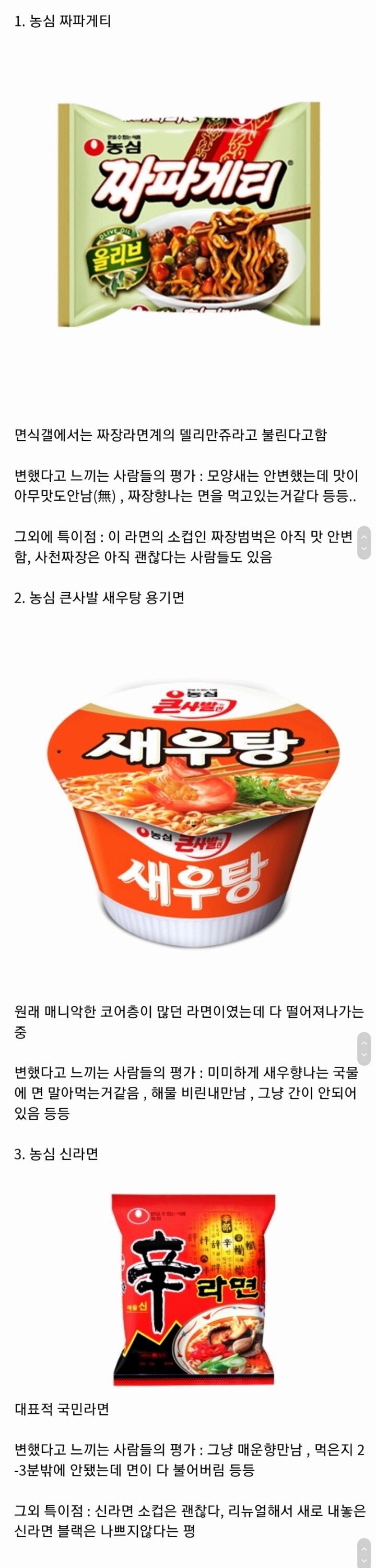 점점 맛 없어지는 라면들